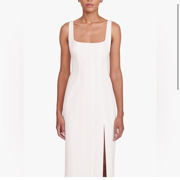 STAUD White Cotton Blend Portrait Dress Maxi/Midi Straight Slit - Picture 6 of 11